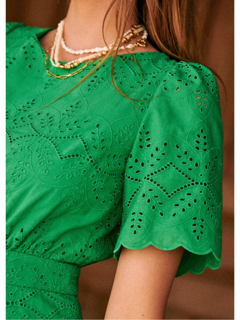 SEZANE NWT Green Floral Eyelet Embroidered Laser Cut Open Back Ladya Midi Dress - Picture 11 of 15
